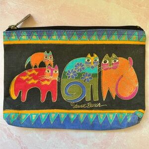 Vintage Laurel Burch Multicolor Cat Design Pouch